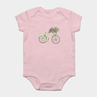 Pretty pastel green bicycle with a basket of flowers Baby Bodysuit